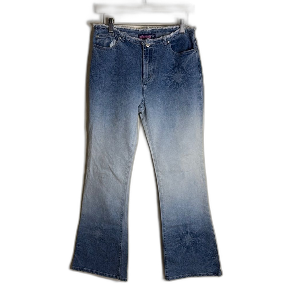 Bubblegum Flare Raw Hem Waist Jeans Women Vtg Y2K Babygirl Rave Blue Size 11/12‎